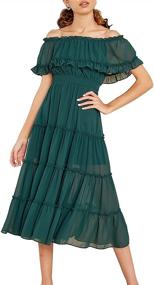 img 4 attached to ETCYY Womens Shoulder Ruffles Chiffon Dresses: Elegant Women's Clothing for All Occasions