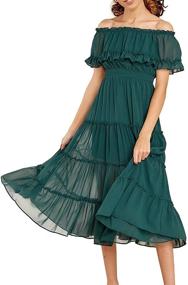 img 3 attached to ETCYY Womens Shoulder Ruffles Chiffon Dresses: Elegant Women's Clothing for All Occasions