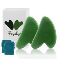 🌿 2 pieces jade stone gua sha massage tool set for face and body - dark green natural jade gua sha board for face massaging and skin scraping logo