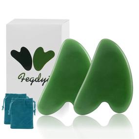 img 3 attached to 🌿 2 Pieces Jade Stone Gua Sha Massage Tool Set for Face and Body - Dark Green Natural Jade Gua Sha Board for Face Massaging and Skin Scraping