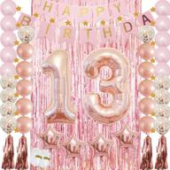 🎉 sparkling rose gold 13th birthday party essentials: confetti balloons, foil stars, tassel garland, fringe curtains, happy birthday banner - perfect photo props & gift for girls логотип