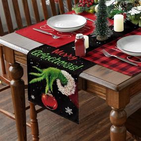 img 2 attached to 🎄 Artoid Mode Merry Grinchmas Christmas Table Runner: Festive Winter Xmas Decor for Indoor & Outdoor Home Party - 13 x 72 Inch