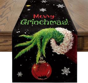 img 4 attached to 🎄 Artoid Mode Merry Grinchmas Christmas Table Runner: Festive Winter Xmas Decor for Indoor & Outdoor Home Party - 13 x 72 Inch