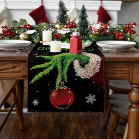 img 3 attached to 🎄 Artoid Mode Merry Grinchmas Christmas Table Runner: Festive Winter Xmas Decor for Indoor & Outdoor Home Party - 13 x 72 Inch