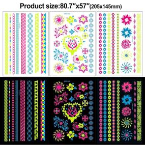 img 2 attached to 🌈 HOWAF 7 Large Sheets of Neon Temporary Tattoos – 100+ Shimmer Designs for Glow UV Neon Body and Face Skin – Tattoo Jewellery Decals – Flash Fake Waterproof Tattoo Stickers for Women and Girls – Body Art Enhancement