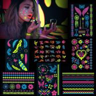 🌈 howaf 7 large sheets of neon temporary tattoos – 100+ shimmer designs for glow uv neon body and face skin – tattoo jewellery decals – flash fake waterproof tattoo stickers for women and girls – body art enhancement logo