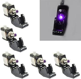 img 4 attached to 🚗 Etopars 5-pack of 12V 20A Carbon Fiber Cover Purple LED Light Rocker Toggle Switches SPST ON/Off for Car Vehicle Boat