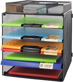 img 4 attached to 🗂️ EASEPRES Black 5-Tier Wire Mesh Desk Organizer Tray with Extra File Sorter - Ideal for Home, Office, or School