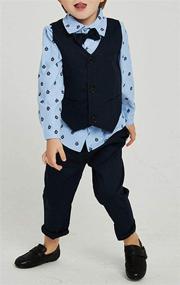 img 2 attached to Abolai Boys' 4 Piece Vest Set with Blue Shirt, Bowtie, Vest, and Pant - Stylish and Complete Outfit for Boys