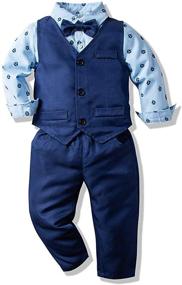 img 4 attached to Abolai Boys' 4 Piece Vest Set with Blue Shirt, Bowtie, Vest, and Pant - Stylish and Complete Outfit for Boys