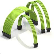 linkup - 30cm psu cable extension sleeved custom mod gpu pc braided w/comb kit┃1 x 24 p (20+4)┃1 x 8 p (4+4) cpu┃2 x 8 p (6+2) gpu set┃300mm - green logo