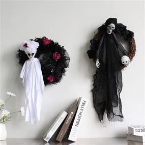 img 1 attached to 👻 Halloween Wreath, 2021 Horror Happy Halloween Party Decor for Home - Halloween White Ghost Door Hanging Ghost Festival Horror Party Garland Ornaments Haunted House Decoration in Black and White