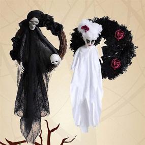 img 4 attached to 👻 Halloween Wreath, 2021 Horror Happy Halloween Party Decor for Home - Halloween White Ghost Door Hanging Ghost Festival Horror Party Garland Ornaments Haunted House Decoration in Black and White