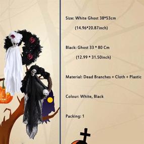 img 3 attached to 👻 Halloween Wreath, 2021 Horror Happy Halloween Party Decor for Home - Halloween White Ghost Door Hanging Ghost Festival Horror Party Garland Ornaments Haunted House Decoration in Black and White