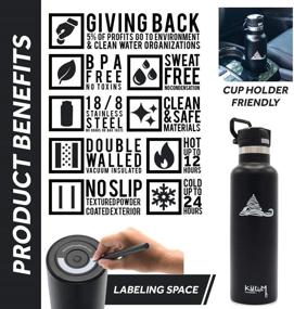 img 2 attached to KuLM Outdoors 20oz Vacuum Insulated Water Bottle with 🌲 Flip Spout Lid - Cup Holder Friendly and Sleek Black Design