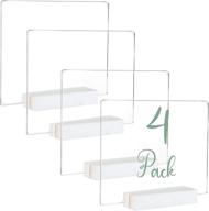 🖼️ set of 4 small 5x6 inch acrylic sign holders with white wood stands - ideal for wedding table numbers - blank logo