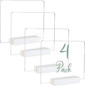 img 4 attached to 🖼️ Набор из 4-х маленьких акриловых держателей для знаков размером 5x6 дюймов с белыми деревянными подставками - идеально подходит для номеров столов на свадьбе - пустые.