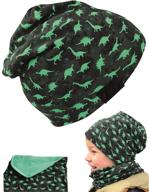 heckbo children boy beanie hat & loop scarf set - reversible dinosaur hat - 2 to 7 years - 95% cotton - soft & easy-care stretch material - green/black - suitable for spring, summer, fall logo