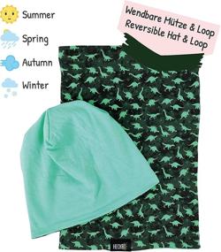 img 3 attached to HECKBO Children Boy Beanie Hat & Loop Scarf Set - Reversible Dinosaur Hat - 2 to 7 Years - 95% Cotton - Soft & Easy-Care Stretch Material - Green/Black - Suitable for Spring, Summer, Fall