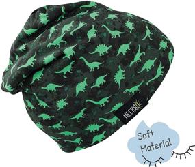 img 1 attached to HECKBO Children Boy Beanie Hat & Loop Scarf Set - Reversible Dinosaur Hat - 2 to 7 Years - 95% Cotton - Soft & Easy-Care Stretch Material - Green/Black - Suitable for Spring, Summer, Fall