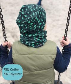 img 2 attached to HECKBO Children Boy Beanie Hat & Loop Scarf Set - Reversible Dinosaur Hat - 2 to 7 Years - 95% Cotton - Soft & Easy-Care Stretch Material - Green/Black - Suitable for Spring, Summer, Fall