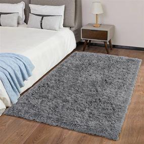 img 4 attached to 🔲 Ophanie Machine Washable 3x5 Feet Grey Bedroom Rug: Soft, Fluffy Shaggy Bedside Floor Carpet for Kids and Teens - Non-Slip, Aesthetic Home Decor & Nursery Rug