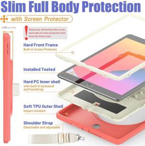 img 2 attached to 📱 HXCASEAC iPad 10.2 inch Case 2021/2020/2019 - 3-Layer Shockproof Protective Case with Screen Protector, Pencil Holder, 360 Rotatable Stand/Hand Strap - Milky Pink