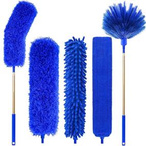 img 4 attached to 🧹 Versatile Microfiber Duster with Stainless Steel Extension Pole - Ideal for Cleaning High Ceilings, Fans, Blinds, Furniture, and Cars (Blue)