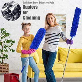 img 3 attached to 🧹 Versatile Microfiber Duster with Stainless Steel Extension Pole - Ideal for Cleaning High Ceilings, Fans, Blinds, Furniture, and Cars (Blue)