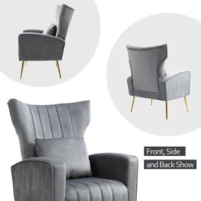 img 2 attached to 🪑 WQSLHX Velvet Accent Chairs Set of 2 with Lumbar Pillow - Elegant High Back Mid Century Armchairs for Bedroom and Living Room Decor with Golden Metal Legs - Gray