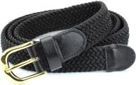 👗 women's solid color braided elastic woven stretch belt with gold buckle and leather tip logo