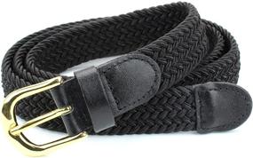 img 1 attached to 👗 Women's Solid Color Braided Elastic Woven Stretch Belt with Gold Buckle and Leather Tip