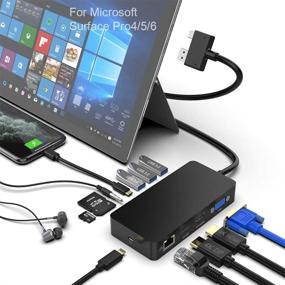 img 4 attached to 🔌 MegaDock: Microsoft Surface Pro 4/5/6 Compatible 12-in-1 USB Hub for Triple Display with 4K HDMI/DP/VGA, Gigabit Ethernet, 3x USB 3.0, Typc C, Audio Out, SD/TF Multi-Card Reader
