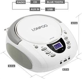 img 2 attached to 📻 Портативная CD-бумбокс LONPOO с Bluetooth, воспроизведением через USB, AUX-интерфейсом, FM-радио, встроенными стереодинамиками, ручкой для переноски и ЖК-дисплеем - белый
