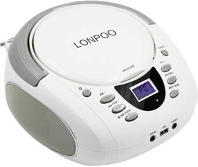 img 4 attached to 📻 Портативная CD-бумбокс LONPOO с Bluetooth, воспроизведением через USB, AUX-интерфейсом, FM-радио, встроенными стереодинамиками, ручкой для переноски и ЖК-дисплеем - белый