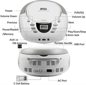 img 3 attached to 📻 Портативная CD-бумбокс LONPOO с Bluetooth, воспроизведением через USB, AUX-интерфейсом, FM-радио, встроенными стереодинамиками, ручкой для переноски и ЖК-дисплеем - белый
