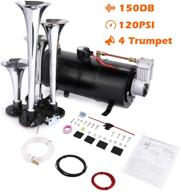 🚂 coocheer 150db train air horn kit: 4 trumpet loud train horns for trucks, cars, boats & more - powerful 120 psi air compressor included! logo