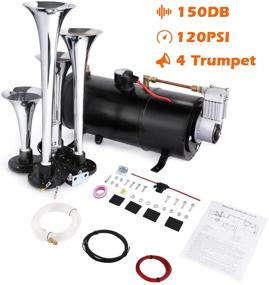img 4 attached to 🚂 COOCHEER 150DB Train Air Horn Kit: 4 Trumpet Loud Train Horns for Trucks, Cars, Boats & More - Powerful 120 PSI Air Compressor Included!