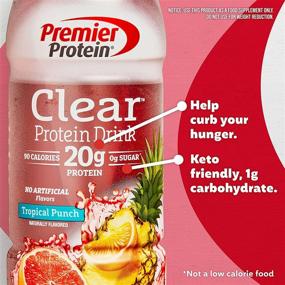 img 3 attached to 🥤 Keto Friendly Premier Protein Clear Drink - Tropical Punch Flavor | 12 Pack of 16.9 fl oz, 0g Sugar, 1g Carb, 90 calories | Gluten Free & Soy-Free | High Protein Beverage