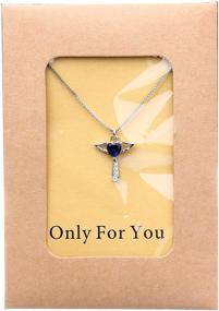 img 3 attached to Angel Birthstone Heart Cross Necklace with Cubic Zirconia Wings for Girls, Women, and Kids! Perfect Valentine's and Birthday Gift.