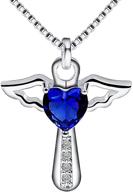 angel birthstone heart cross necklace with cubic zirconia wings for girls, women, and kids! perfect valentine's and birthday gift. logo