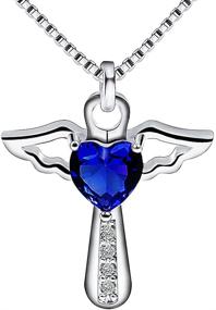 img 4 attached to Angel Birthstone Heart Cross Necklace with Cubic Zirconia Wings for Girls, Women, and Kids! Perfect Valentine's and Birthday Gift.