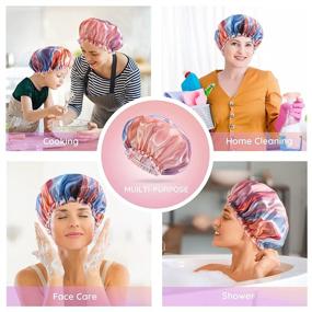 img 1 attached to 🌈 Mikimini Rainbow Series Shower Cap - 1 Pack, Double Waterproof Hair Cap, Soft PEVA Lining, Fashionable Flower Printed Shower Caps for Women and Girls - Rainbow-B