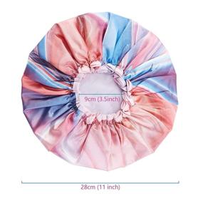 img 2 attached to 🌈 Mikimini Rainbow Series Shower Cap - 1 Pack, Double Waterproof Hair Cap, Soft PEVA Lining, Fashionable Flower Printed Shower Caps for Women and Girls - Rainbow-B