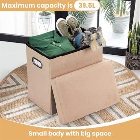 img 2 attached to 🪑 COSYLAND Ottoman with Storage: Slim, Stylish Collapsible Ottoman Footrest with Lid, Handles, and Toy Chest - Ideal for Small Spaces - Linen Beige 16.5x16.5x10.6in