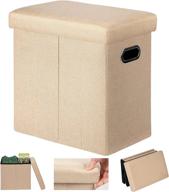 🪑 cosyland ottoman with storage: slim, stylish collapsible ottoman footrest with lid, handles, and toy chest - ideal for small spaces - linen beige 16.5x16.5x10.6in logo