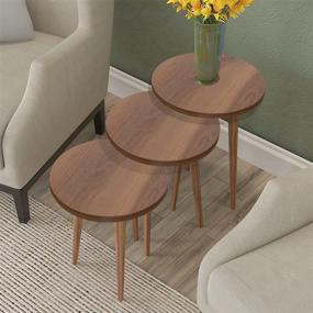 img 1 attached to 🪑 Nesting End Tables Set - PAK Home: Round Stacking Coffee Side Tables for Small Spaces, Nightstand Bedside Table with Wood Legs - Bedroom, Living Room, Home Office - Sturdy & Easy Assembly, Walnut