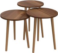 🪑 nesting end tables set - pak home: round stacking coffee side tables for small spaces, nightstand bedside table with wood legs - bedroom, living room, home office - sturdy & easy assembly, walnut logo