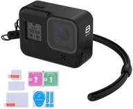 📸 larrits silicone protective sleeve case with lanyard and glass screen/lens protector for gopro hero 8 black (black) logo