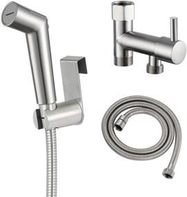 img 4 attached to Brass Valve Cloth Diaper Sprayer Kit with Hose and Adjustable Pressure Bidet Wand - Hand Held Bidet Sprayer for Toilet with Double Shut-Off Design - Brushed Nickel Finish